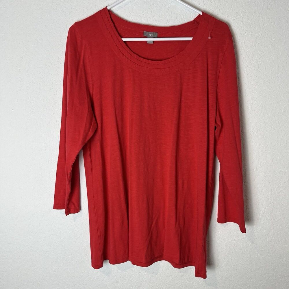 NWT J.Jill Top Red Wearever Collection 3/4 Sleeve Pleated Back Size Large 216​